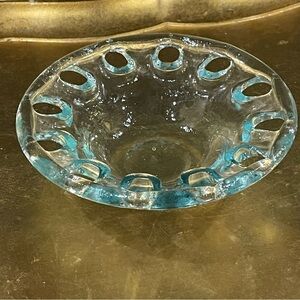 Couronne Company Recycled Light Green Glass Bowl Reticulated Rim Spain